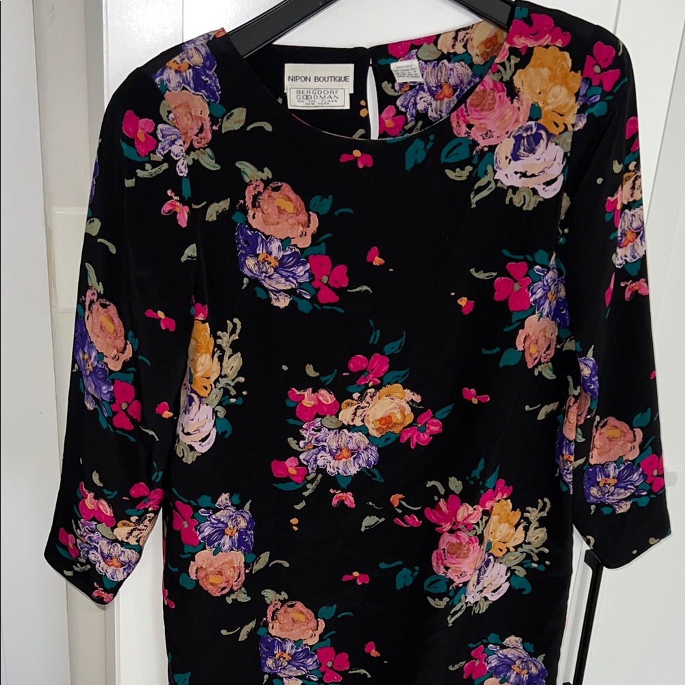 Nipon Boutique bergdorf goodman Black Dress with Colorful Floral Design